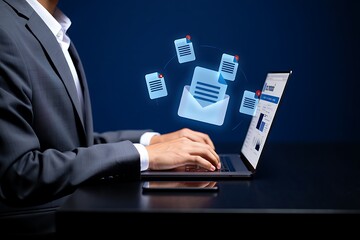 Fototapeta premium Young Doctor Uses Smartphone to Connect With Digital Health Network and Patient Data
