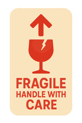 The fragile label is a clear message for those handling packages with care. Modern flat vector sticker label with icon and badge style, transparent background