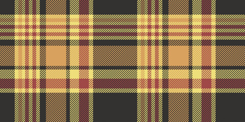 A seamless tartan plaid pattern featuring warm tones of yellow, red, and brown, accented with a classic woven texture. 