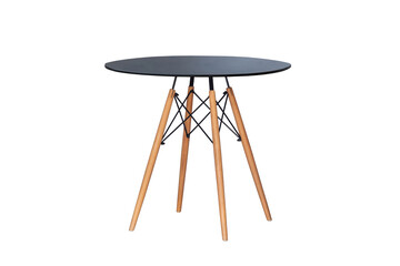 round black table with wooden legs isolated on white background. modern interior