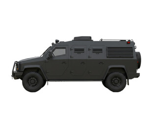 Armored tactical off-road vehicle with visible driver-side doors and rugged military modifications, 