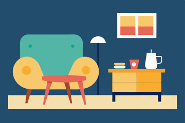 Cozy Living Room Interior Design Mid-Century Modern Armchair and Side Table