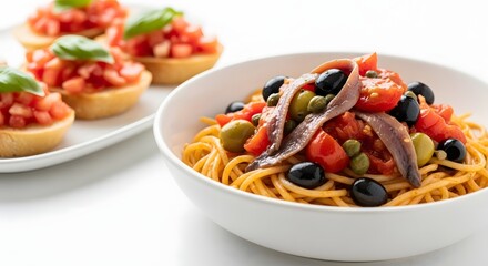 Delicious Spaghetti with Anchovies, Olives, Capers, and Tomatoes A Simple Italian Recipe
