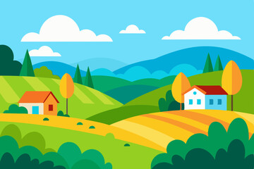 Naklejka premium Vibrant Rolling Hills Landscape A Picturesque Rural Scene