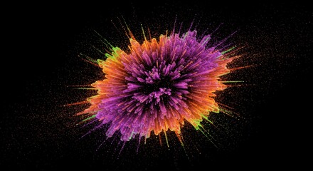 Energetic Burst of Colorful Particles Exploding on a Dark Background