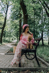Pink summer mood of a girl with sincere emotions