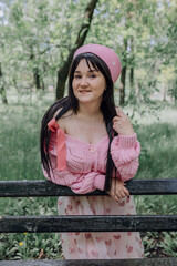 Pink summer mood of a girl with sincere emotions
