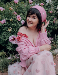 Pink summer mood of a girl with sincere emotions