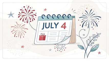 Naklejka premium Celebrate Independence Day July 4th Fireworks and Festivities Illustration