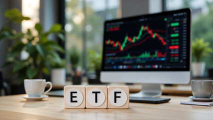 ETF shares represent exchange-traded funds offering diversified investment across various assets and market sectors with copy space
