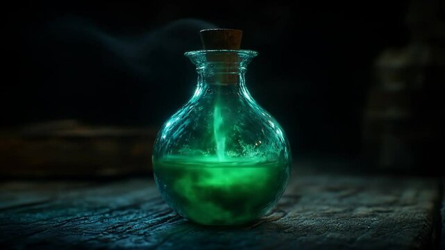 Enchanting green potion in a glass bottle