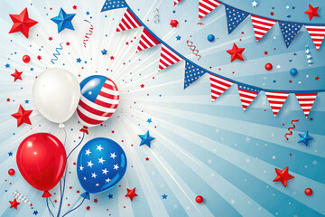 Colorful 4th of July Balloons and Patriotic Bunting