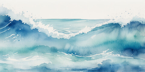 Watercolor surface ocean water wave, seamless blue water ocean wave background. Blue water ocean surfing wave	
