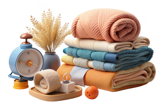 Cozy home essentials stacked with decorative elements isolated on transparent background - Powered by Adobe