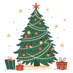 Festive Christmas Tree Scene with Gifts and Decorations A Joyful Holiday Celebration Illustration