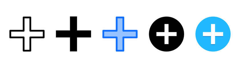 Plus icon set with multiple style collection