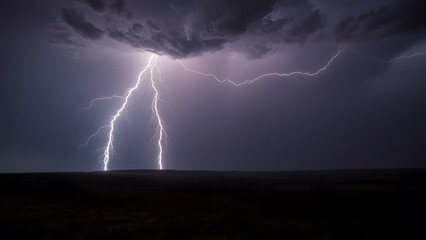 Dramatic lightning strikes illuminate a dark sky filled with clouds, showcasing the power of nature in a storm.