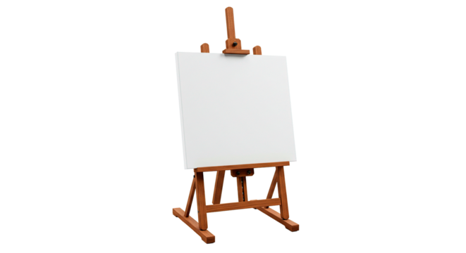 A classic wooden easel with a blank canvas ready for artistic creation.