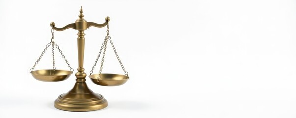 Antique brass scales, isolated on white background , symbol, element, shiny