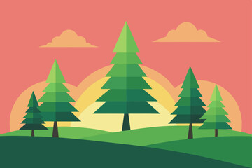 Vector illustration of a winter forest with snow-covered fir trees, perfect for Christmas holiday designs and seasonal landscape scenes