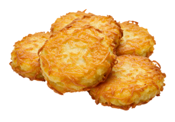 Crispy Potato Pancakes A CloseUp View of GoldenBrown Hash Browns on transparent background