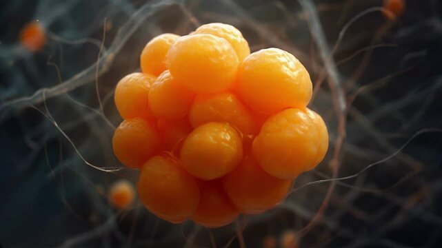 Vibrant orange fat cell with rounded plump appearance