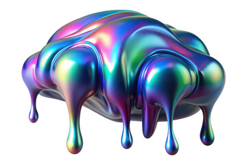 Naklejka premium Iridescent metallic fluid droplets abstract shape isolated on transparent background