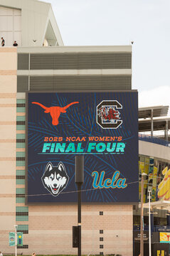 2025 NCAA Women's Basketball Final Four Tampa Bay Sign with the Team Logos (Texas, South Carolina, UConn, UCLA) on Amalie Arena