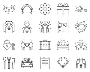 Fototapeta premium Wedding season vector icon set featuring love symbols and celebrations