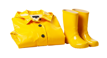 Bright yellow raincoat and boots, ready for the rain