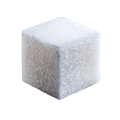 Close up of a single white sugar cube with crystalline texture isolated on transparent background