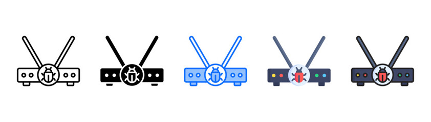 Router Malware icon set with multiple style collection