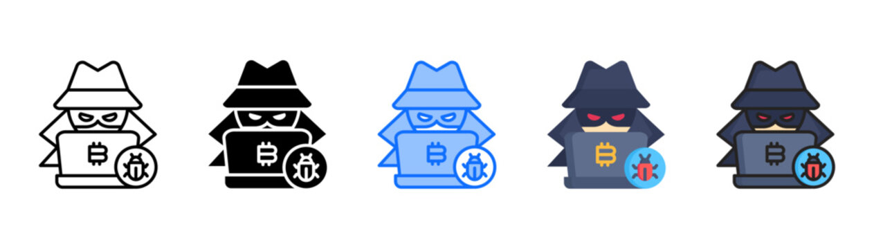 Cryptojacking Malware icon set with multiple style collection