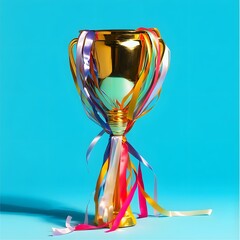 Golden trophy and streamers business and competition concept