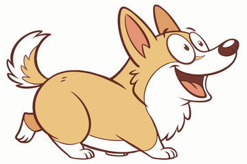 Funny cartoon Corgi with an exaggerated wagging butt and joyful personality