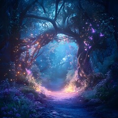 Magical fantasy fairy tale scenery night in a forest