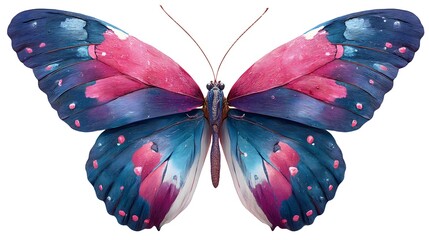 Pink and blue vivid detailed beautiful butterfly isolated on white background