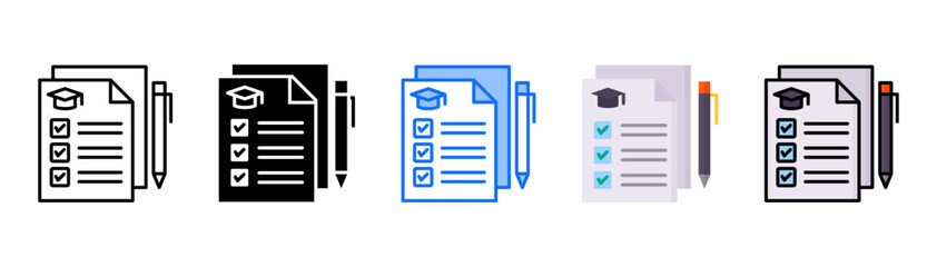 Curriculum icon set with multiple style collection