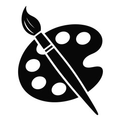Black silhouette of a paintbrush resting on an artist s paint palette isolated on white background