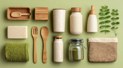 Naklejka premium Sustainable Living Concept with Reusable Items Flat Lay -