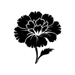 Elegant black silhouette of a stylized peony flower with a stem and leaf isolated on white background isolated on transparent background © VectorLab by Saymon