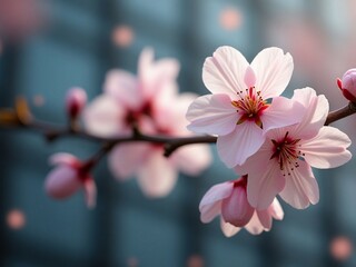 Obraz premium Pink Cherry Blossoms Blooming Under Pixelated Sunlight