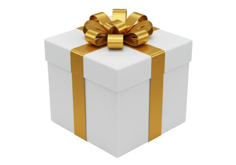 Isolated White Gift Box Tied with Gold Ribbon for Special Occasions