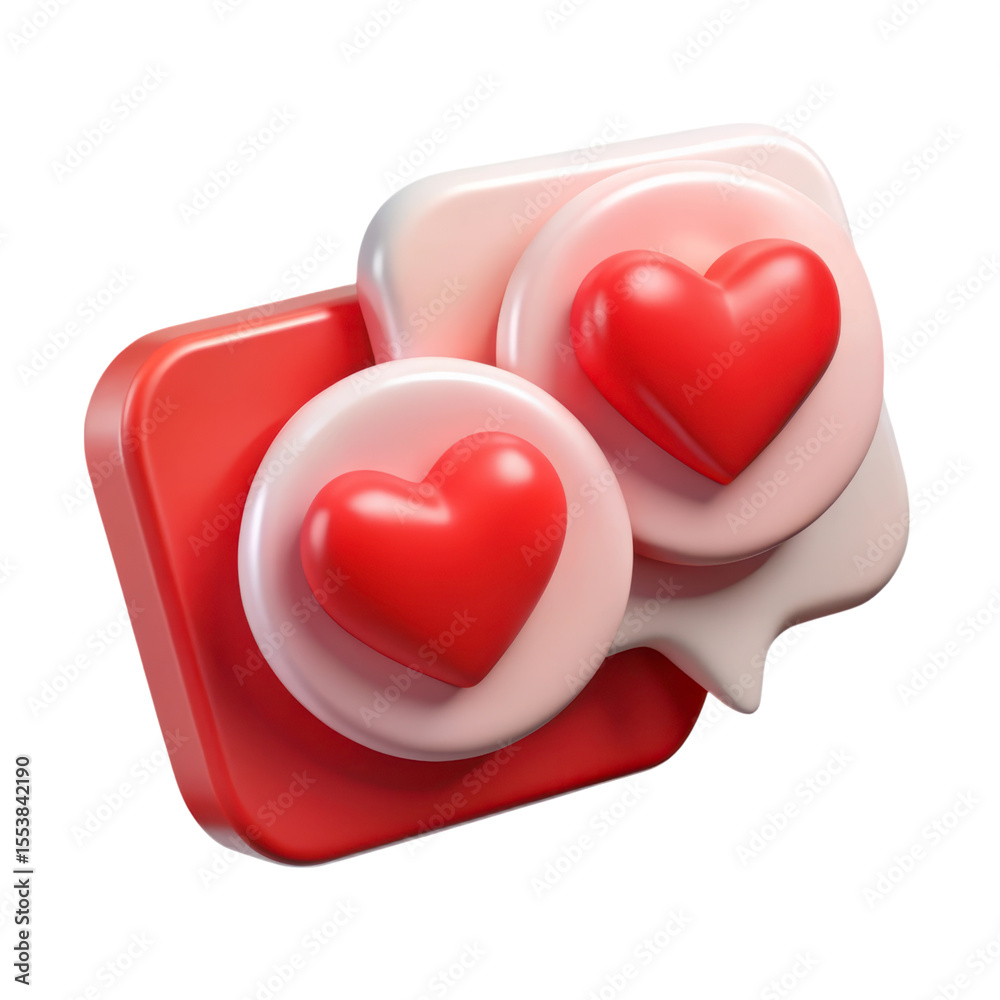 Poster 3d rendering of heart like icon with notification bubbles isolated on background