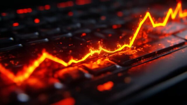 Fiery stock market graph on a laptop keyboard