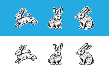 Collection of rabbit vector illustrations. Suitable for logos, outdoor designs, stickers and t-shirt designs.