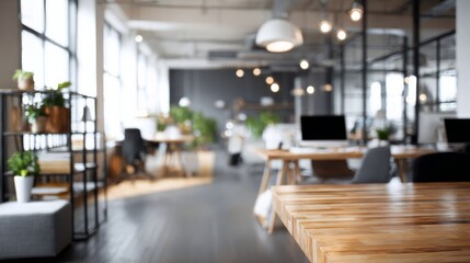 Blurred interior of modern office with stylish and functional layout