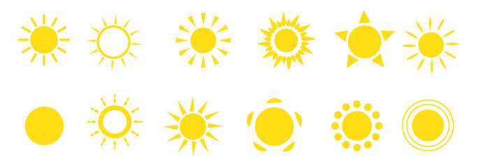Sun icon set, Sun symbol vector. Sun