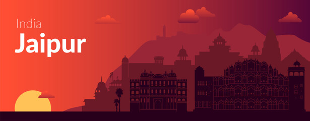The stunning Jaipur Skyline at sunset showcases a colorful and enchanting Indian cityscape