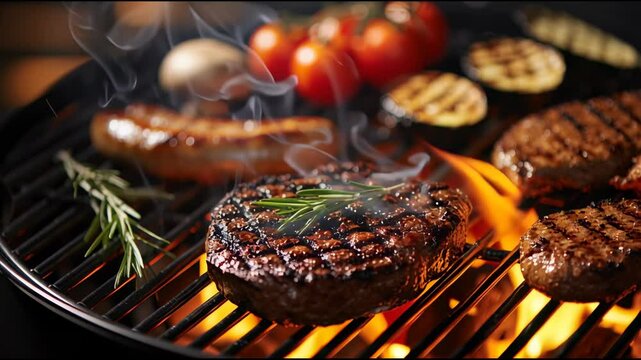 National BBQ Month graphic featuring a hot grill
